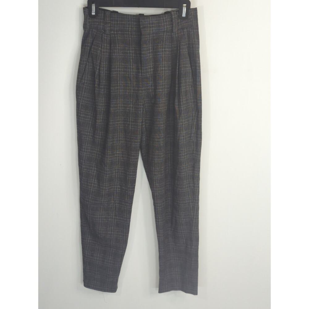 Zara Gray Plaid Pleated‎ Hi Rise Pants Women's  XS Preppy Academia Modest